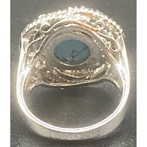 Turquoise Cabochon Ring w/ Orbiting Numerous CZ Split Shank Size 6 Futuristic - Picture 7 of 7